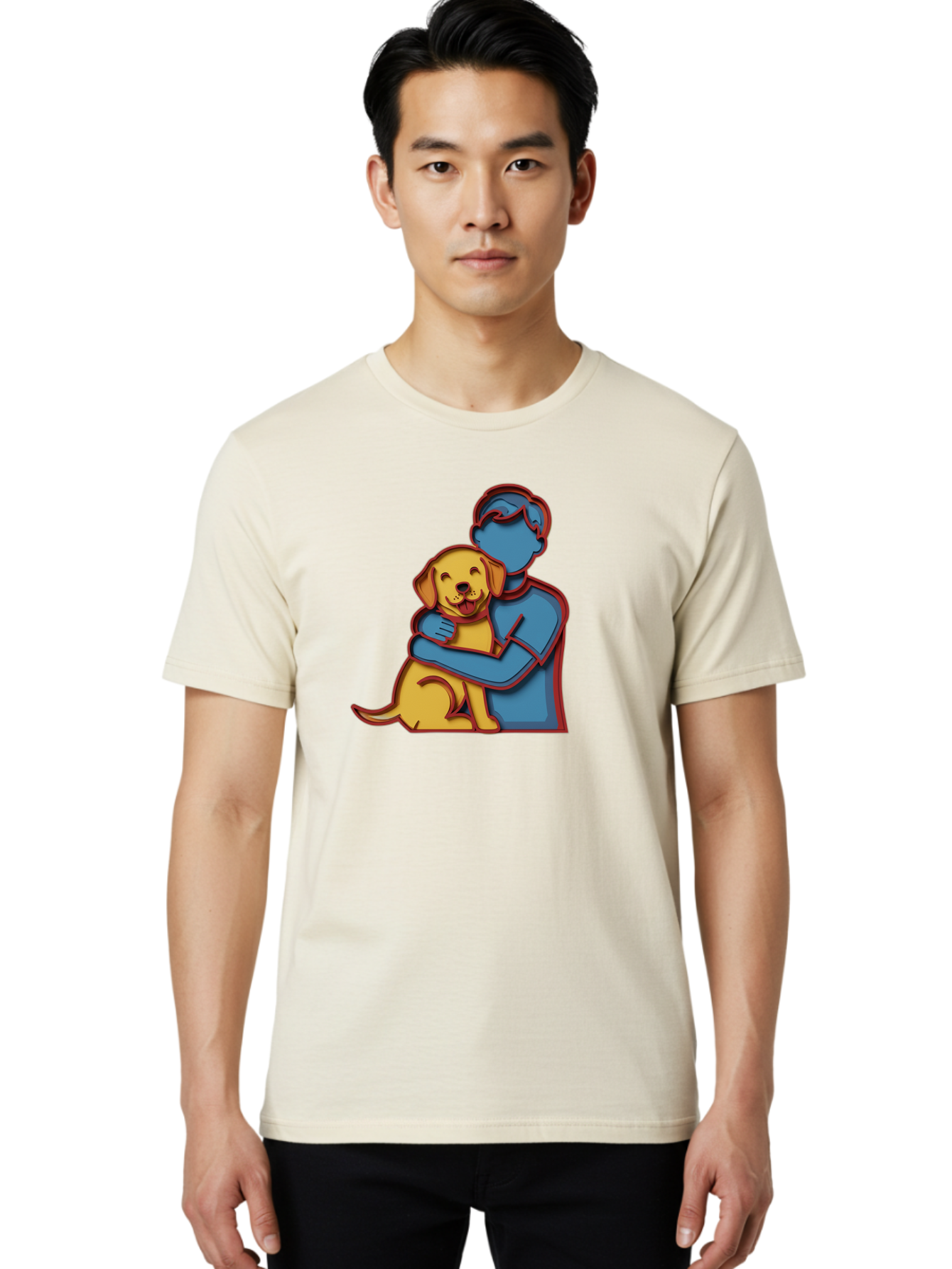 Boy-Hugging-Dog-3 Men'S Graphic Tee, 100% Cotton, Comfortable Casual Summer Wear, Machine Washable, Vintage Camera, Old Camera, Antique Camera, Black Camera, Classic Photography, Photography Equipment, Nostalgic Device, Film Camera, Camera Art Bah606