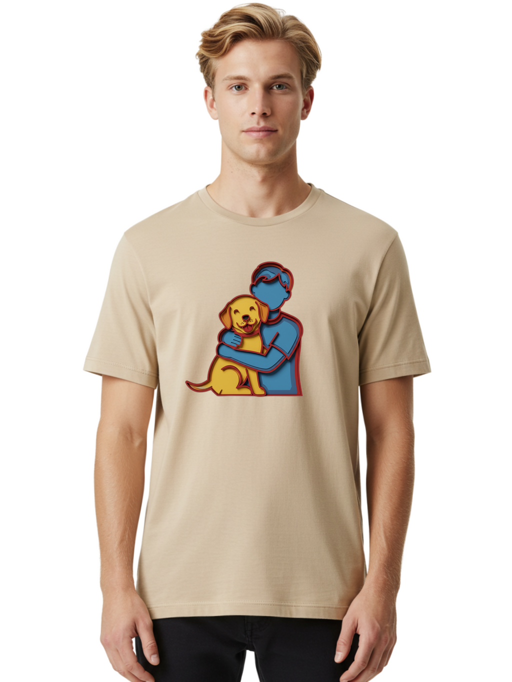 Boy-Hugging-Dog-3 Men'S Graphic Tee, 100% Cotton, Comfortable Casual Summer Wear, Machine Washable, Vintage Camera, Old Camera, Antique Camera, Black Camera, Classic Photography, Photography Equipment, Nostalgic Device, Film Camera, Camera Art Bah606