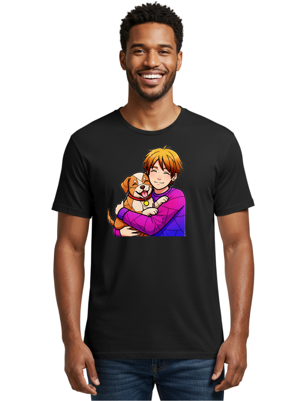 Boy-Hugging-Dog Men'S Graphic Tee, 100% Cotton, Comfortable Casual Summer Wear, Machine Washable, Vintage Camera, Old Camera, Antique Camera, Black Camera, Classic Photography, Photography Equipment, Nostalgic Device, Film Camera, Camera Art Bah607