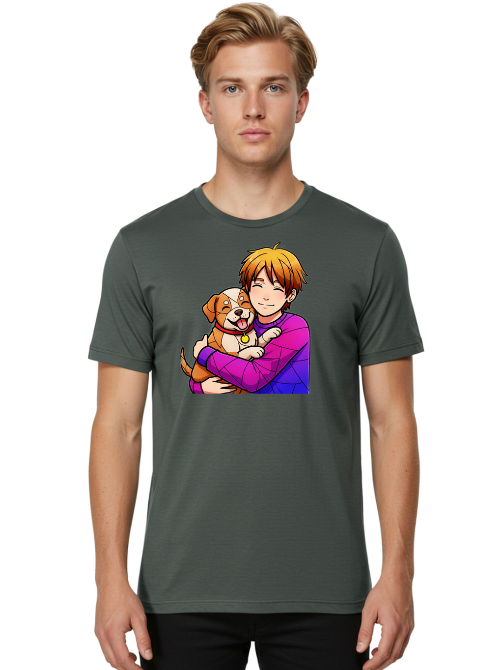 Boy-Hugging-Dog Men'S Graphic Tee, 100% Cotton, Comfortable Casual Summer Wear, Machine Washable, Vintage Camera, Old Camera, Antique Camera, Black Camera, Classic Photography, Photography Equipment, Nostalgic Device, Film Camera, Camera Art Bah607