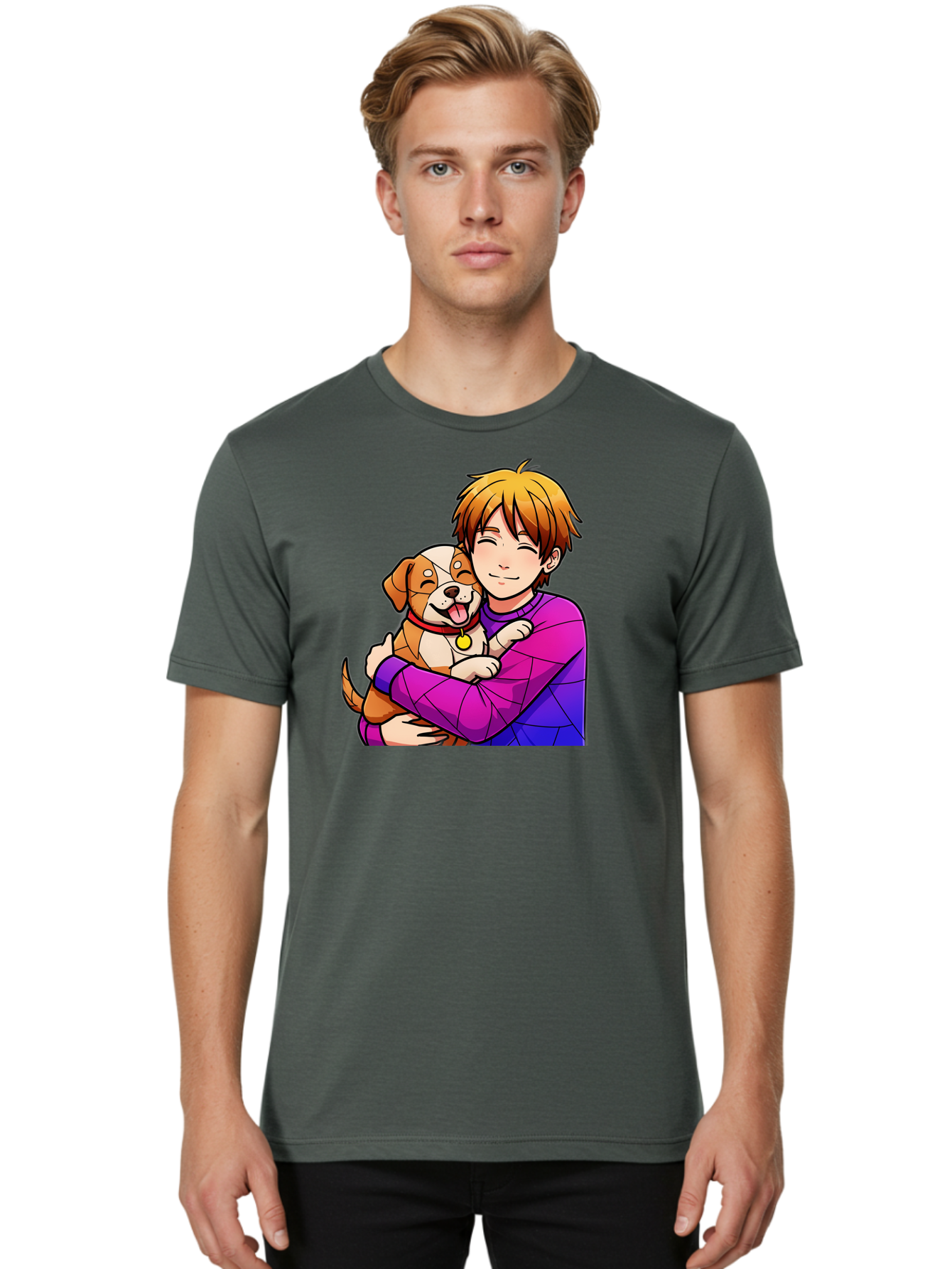 Boy-Hugging-Dog Men'S Graphic Tee, 100% Cotton, Comfortable Casual Summer Wear, Machine Washable, Vintage Camera, Old Camera, Antique Camera, Black Camera, Classic Photography, Photography Equipment, Nostalgic Device, Film Camera, Camera Art Bah607