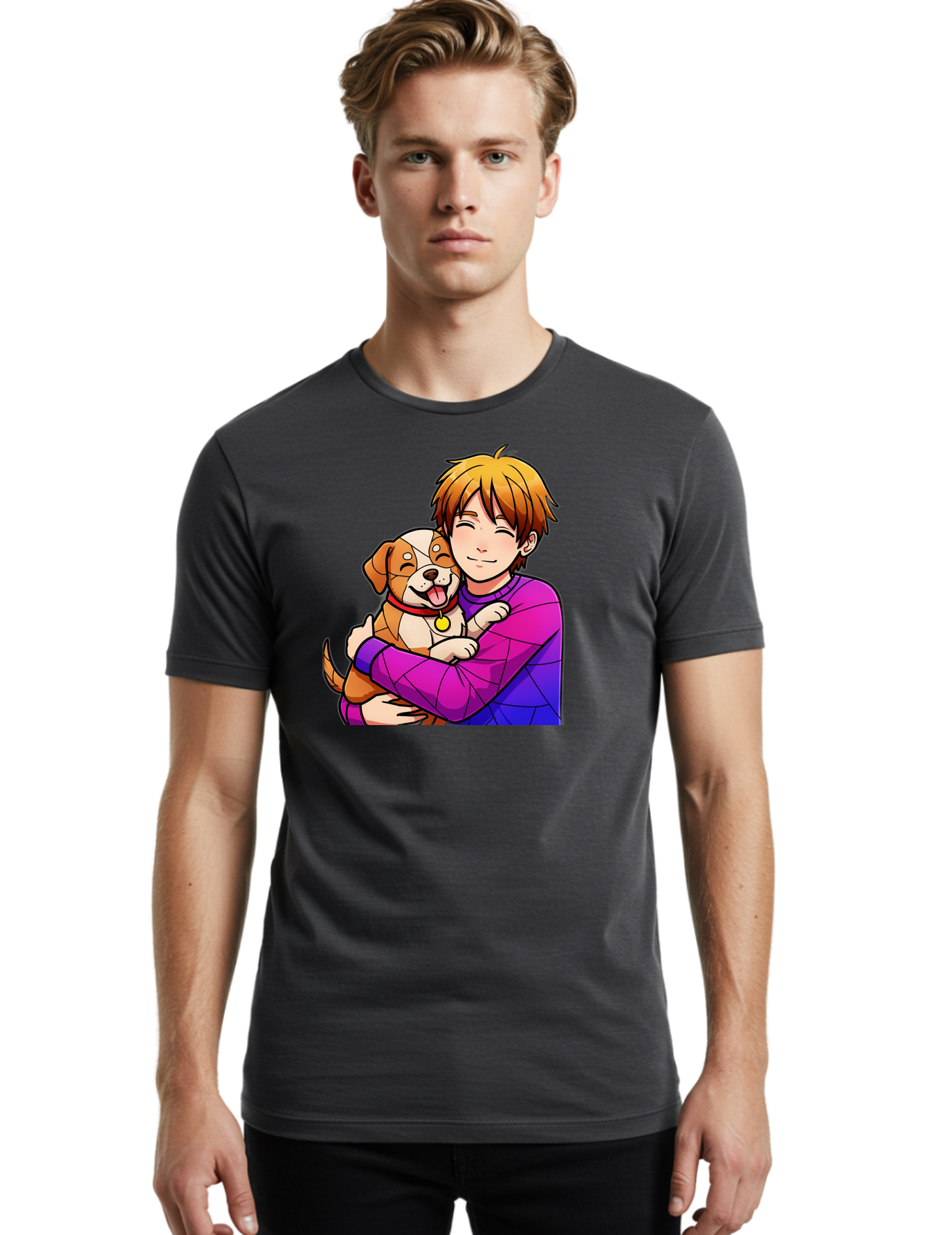 Boy-Hugging-Dog Men'S Graphic Tee, 100% Cotton, Comfortable Casual Summer Wear, Machine Washable, Vintage Camera, Old Camera, Antique Camera, Black Camera, Classic Photography, Photography Equipment, Nostalgic Device, Film Camera, Camera Art Bah607