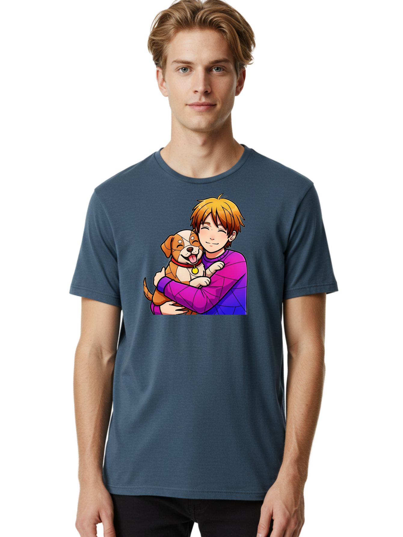 Boy-Hugging-Dog Men'S Graphic Tee, 100% Cotton, Comfortable Casual Summer Wear, Machine Washable, Vintage Camera, Old Camera, Antique Camera, Black Camera, Classic Photography, Photography Equipment, Nostalgic Device, Film Camera, Camera Art Bah607