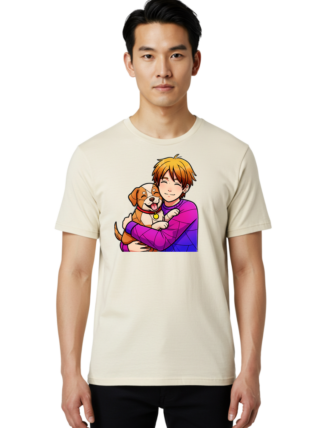 Boy-Hugging-Dog Men'S Graphic Tee, 100% Cotton, Comfortable Casual Summer Wear, Machine Washable, Vintage Camera, Old Camera, Antique Camera, Black Camera, Classic Photography, Photography Equipment, Nostalgic Device, Film Camera, Camera Art Bah607