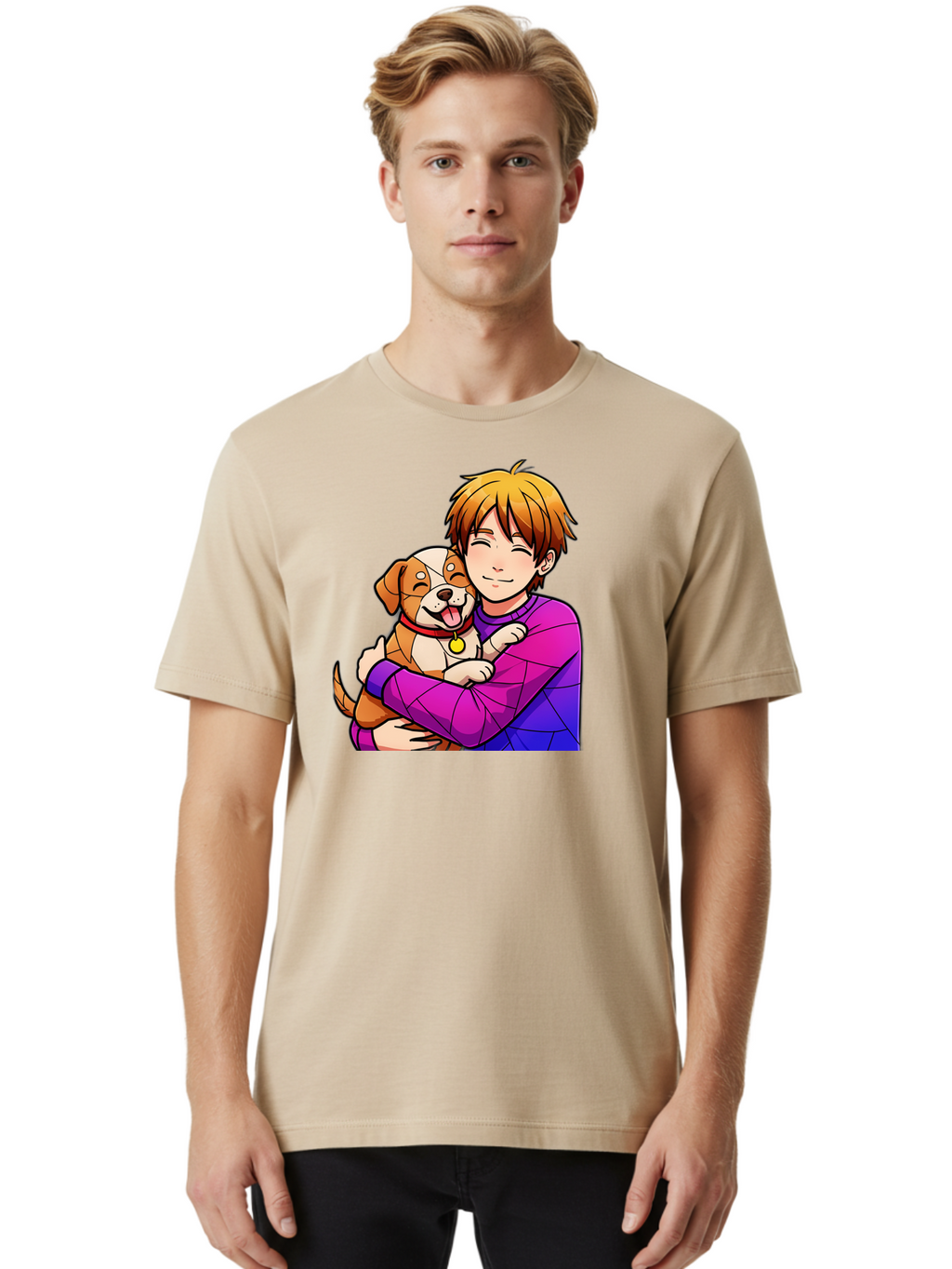 Boy-Hugging-Dog Men'S Graphic Tee, 100% Cotton, Comfortable Casual Summer Wear, Machine Washable, Vintage Camera, Old Camera, Antique Camera, Black Camera, Classic Photography, Photography Equipment, Nostalgic Device, Film Camera, Camera Art Bah607