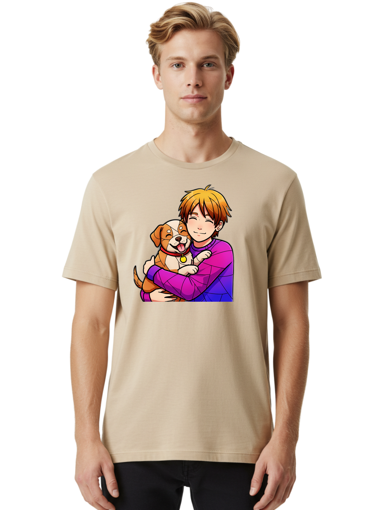 Boy-Hugging-Dog Men'S Graphic Tee, 100% Cotton, Comfortable Casual Summer Wear, Machine Washable, Vintage Camera, Old Camera, Antique Camera, Black Camera, Classic Photography, Photography Equipment, Nostalgic Device, Film Camera, Camera Art Bah607
