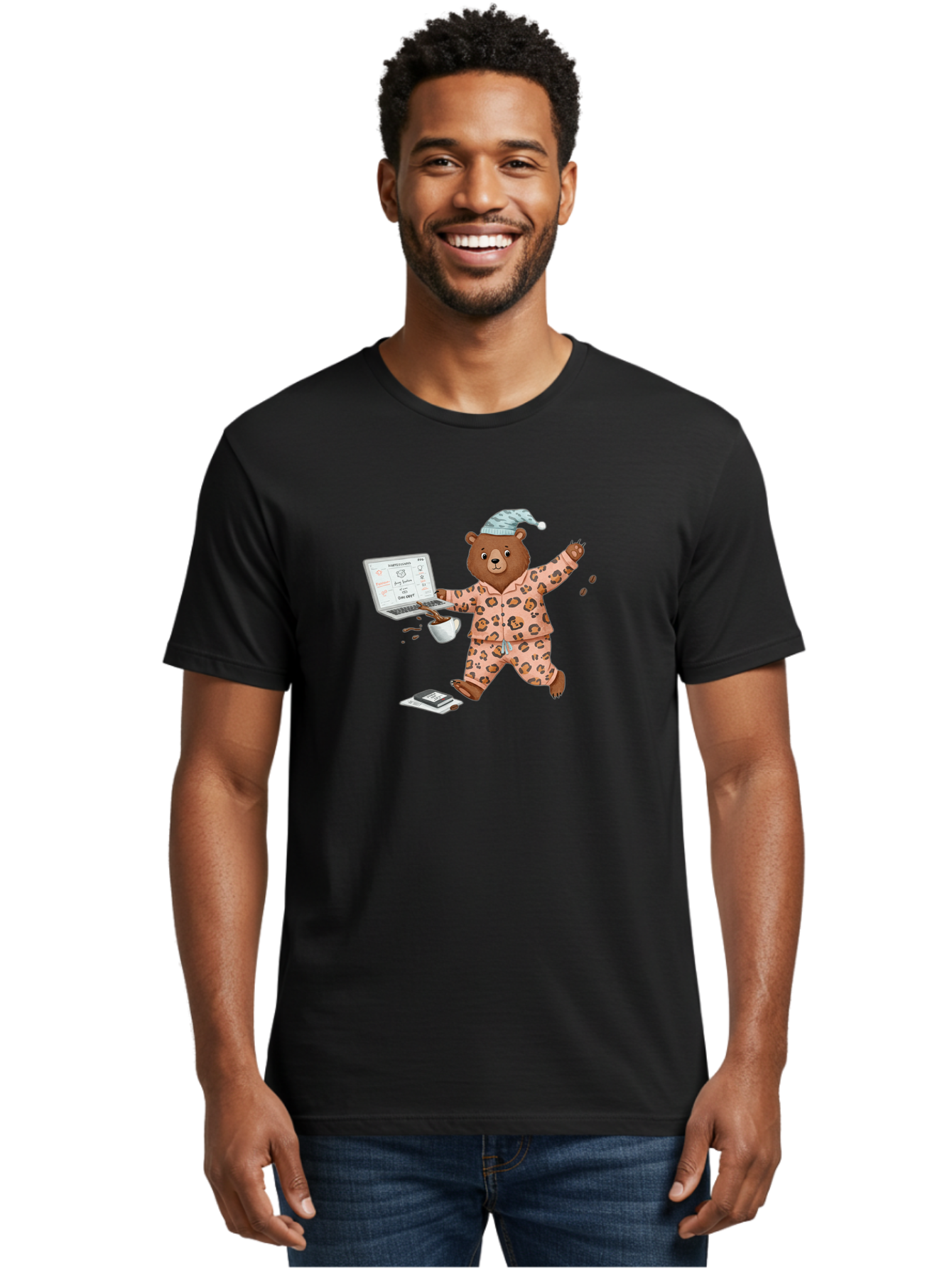 Brown-Bear-Pajamas-Laptop-Coffee Men'S Graphic Tee, 100% Cotton, Comfortable Casual Summer Wear, Machine Washable, Vintage Camera, Old Camera, Antique Camera, Black Camera, Classic Photography, Photography Equipment, Nostalgic Device, Bah611