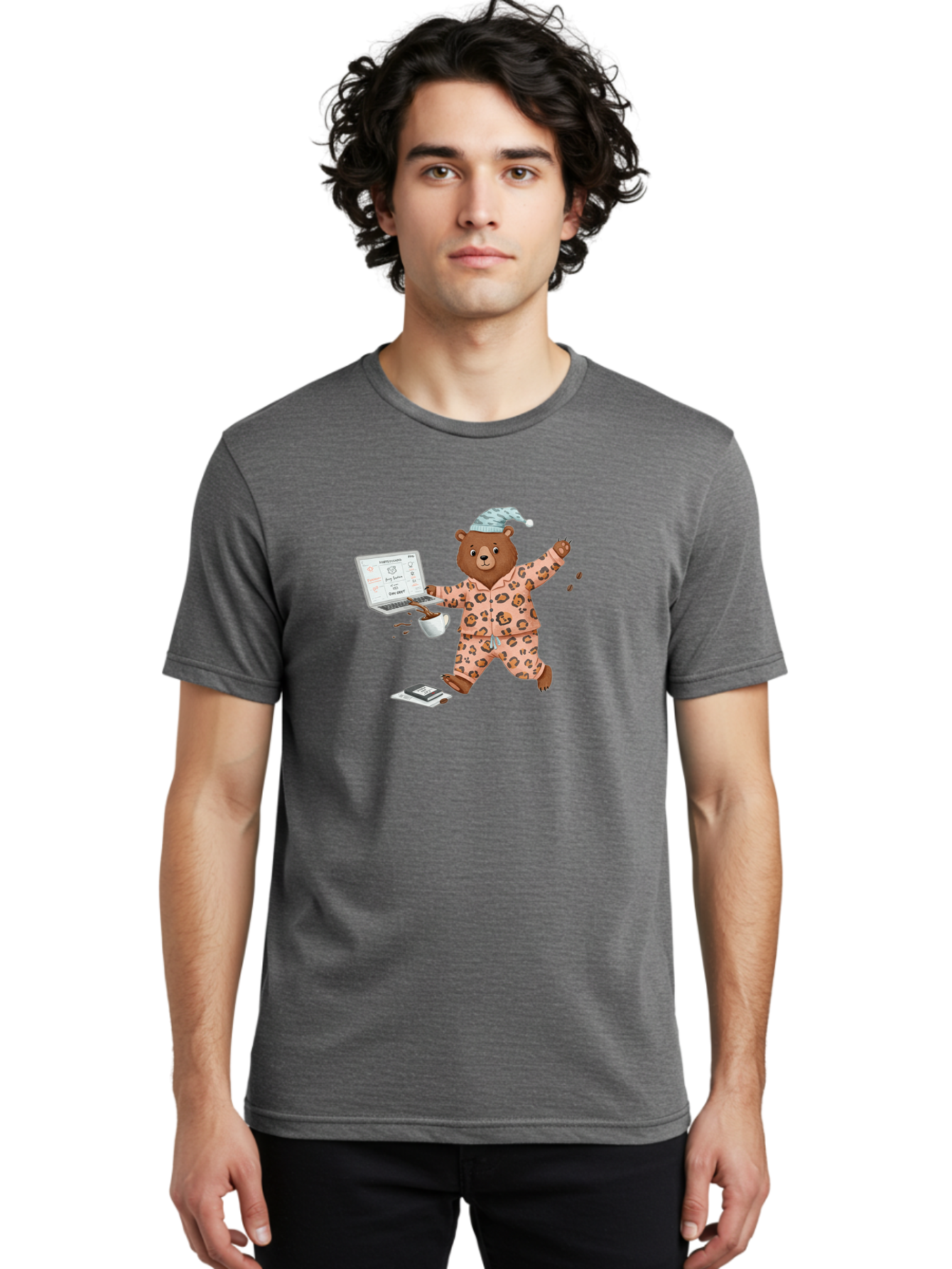 Brown-Bear-Pajamas-Laptop-Coffee Men'S Graphic Tee, 100% Cotton, Comfortable Casual Summer Wear, Machine Washable, Vintage Camera, Old Camera, Antique Camera, Black Camera, Classic Photography, Photography Equipment, Nostalgic Device, Bah611