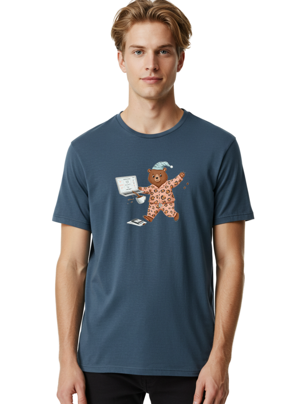 Brown-Bear-Pajamas-Laptop-Coffee Men'S Graphic Tee, 100% Cotton, Comfortable Casual Summer Wear, Machine Washable, Vintage Camera, Old Camera, Antique Camera, Black Camera, Classic Photography, Photography Equipment, Nostalgic Device, Bah611