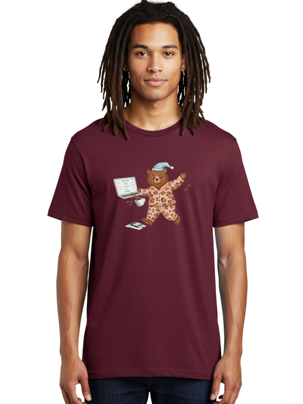 Brown-Bear-Pajamas-Laptop-Coffee Men'S Graphic Tee, 100% Cotton, Comfortable Casual Summer Wear, Machine Washable, Vintage Camera, Old Camera, Antique Camera, Black Camera, Classic Photography, Photography Equipment, Nostalgic Device, Bah611