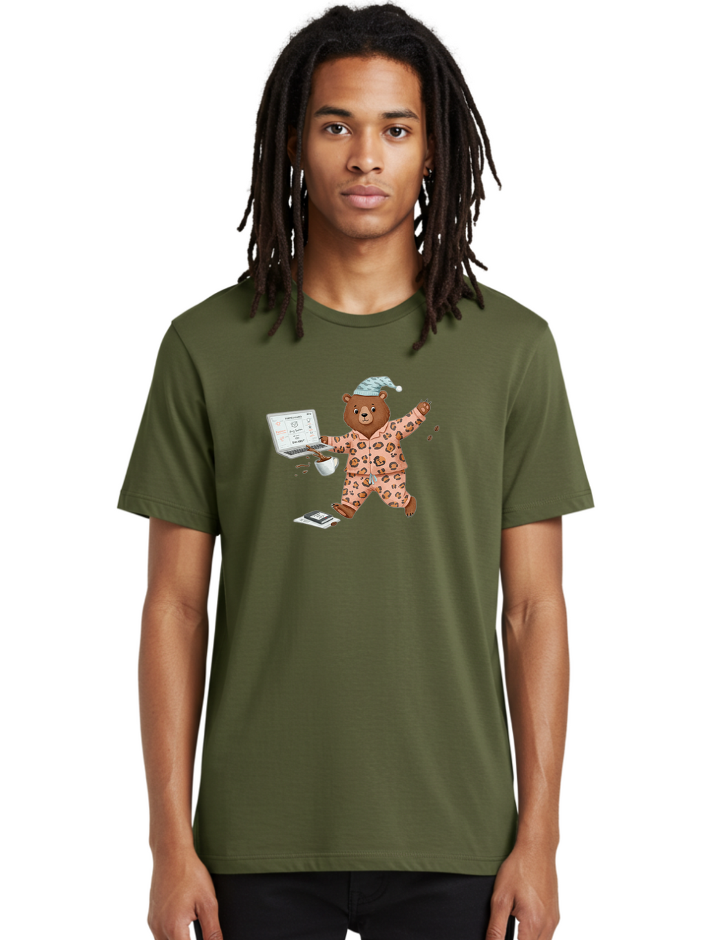 Brown-Bear-Pajamas-Laptop-Coffee Men'S Graphic Tee, 100% Cotton, Comfortable Casual Summer Wear, Machine Washable, Vintage Camera, Old Camera, Antique Camera, Black Camera, Classic Photography, Photography Equipment, Nostalgic Device, Bah611