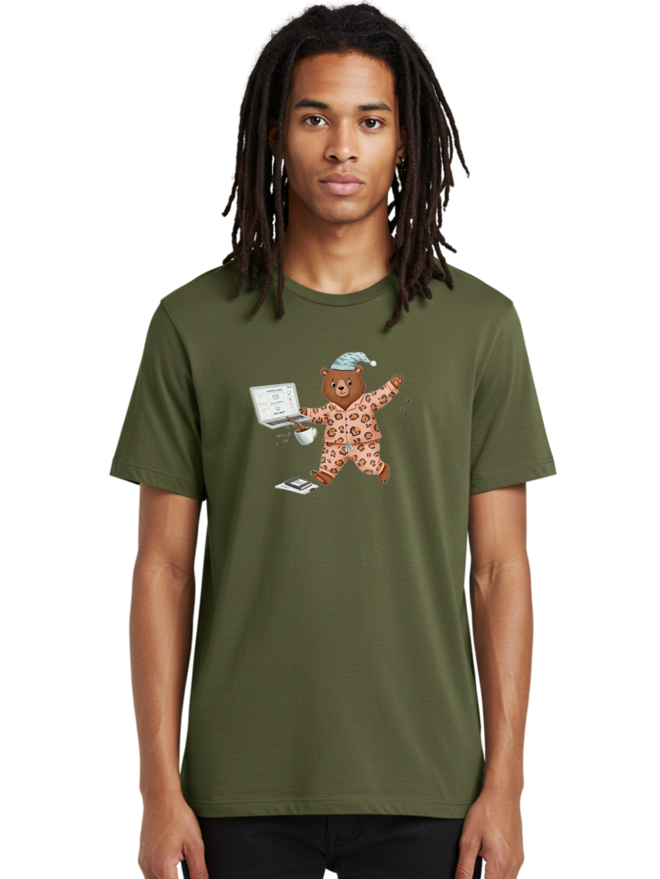 Brown-Bear-Pajamas-Laptop-Coffee Men'S Graphic Tee, 100% Cotton, Comfortable Casual Summer Wear, Machine Washable, Vintage Camera, Old Camera, Antique Camera, Black Camera, Classic Photography, Photography Equipment, Nostalgic Device, Bah611