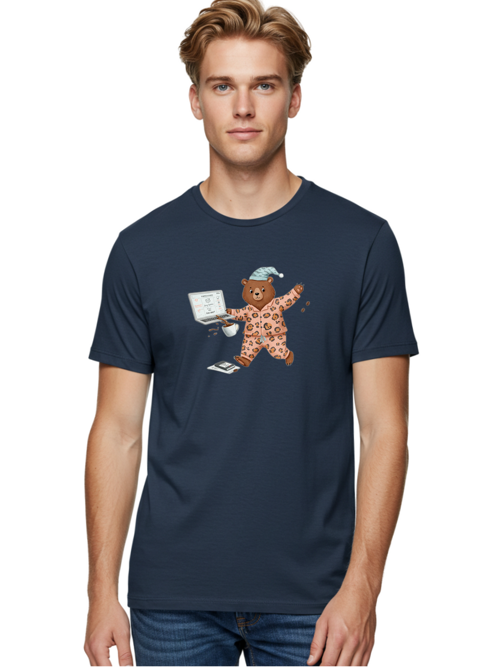 Brown-Bear-Pajamas-Laptop-Coffee Men'S Graphic Tee, 100% Cotton, Comfortable Casual Summer Wear, Machine Washable, Vintage Camera, Old Camera, Antique Camera, Black Camera, Classic Photography, Photography Equipment, Nostalgic Device, Bah611
