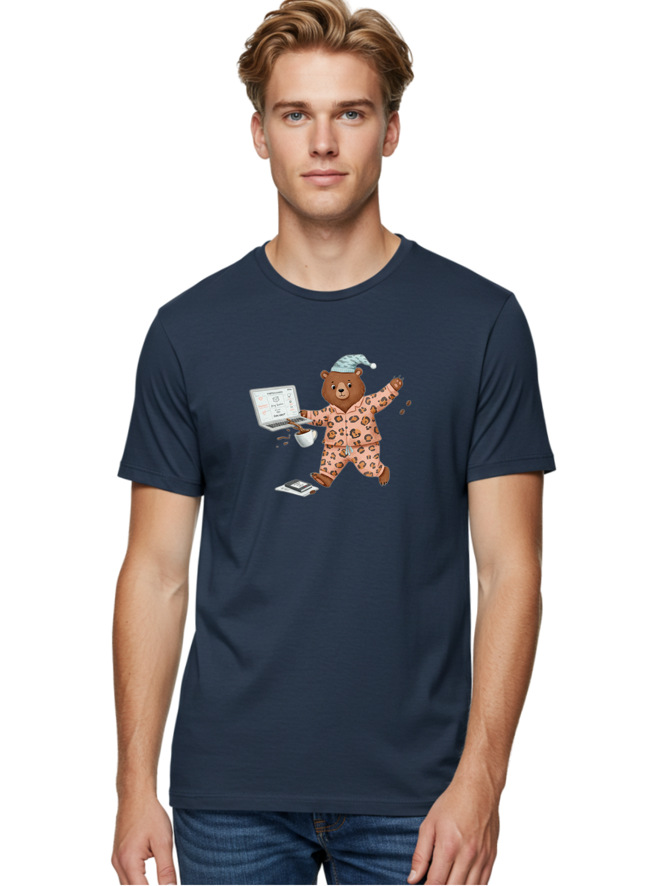 Brown-Bear-Pajamas-Laptop-Coffee Men'S Graphic Tee, 100% Cotton, Comfortable Casual Summer Wear, Machine Washable, Vintage Camera, Old Camera, Antique Camera, Black Camera, Classic Photography, Photography Equipment, Nostalgic Device, Bah611