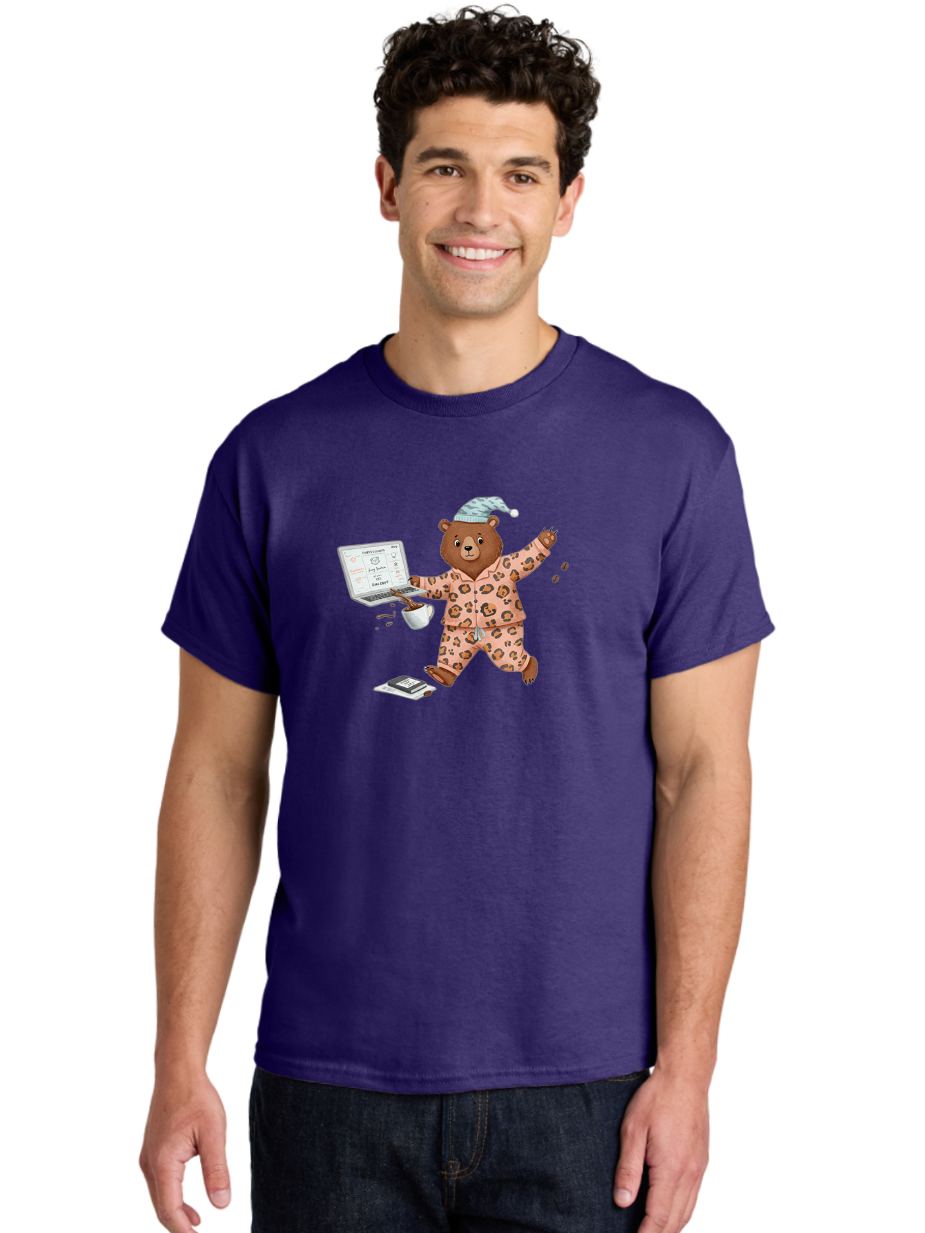 Brown-Bear-Pajamas-Laptop-Coffee Men'S Graphic Tee, 100% Cotton, Comfortable Casual Summer Wear, Machine Washable, Vintage Camera, Old Camera, Antique Camera, Black Camera, Classic Photography, Photography Equipment, Nostalgic Device, Bah611