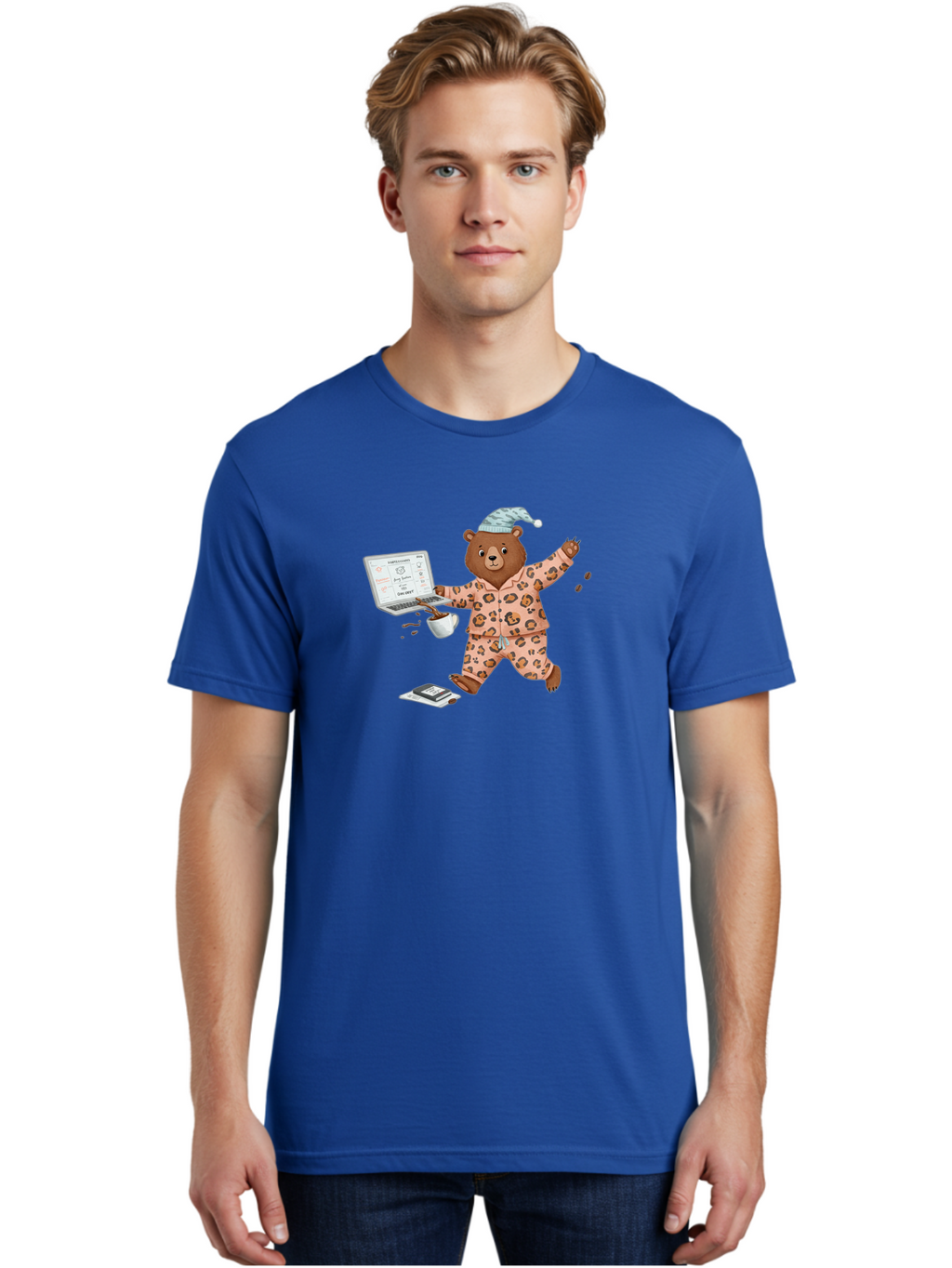 Brown-Bear-Pajamas-Laptop-Coffee Men'S Graphic Tee, 100% Cotton, Comfortable Casual Summer Wear, Machine Washable, Vintage Camera, Old Camera, Antique Camera, Black Camera, Classic Photography, Photography Equipment, Nostalgic Device, Bah611