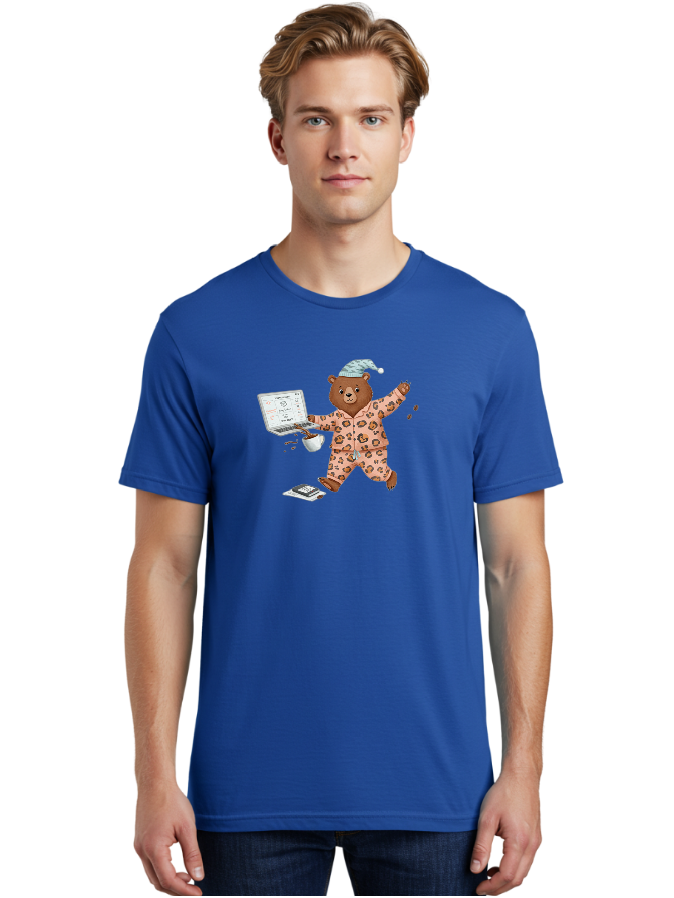 Brown-Bear-Pajamas-Laptop-Coffee Men'S Graphic Tee, 100% Cotton, Comfortable Casual Summer Wear, Machine Washable, Vintage Camera, Old Camera, Antique Camera, Black Camera, Classic Photography, Photography Equipment, Nostalgic Device, Bah611