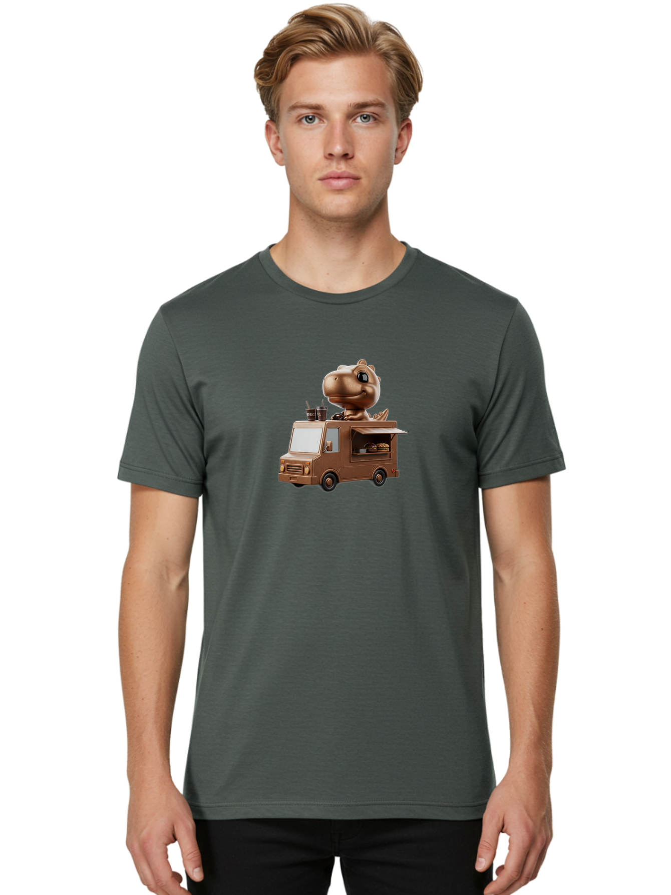 Brown-Dinosaur-Food-Truck Men'S Graphic Tee, 100% Cotton, Comfortable Casual Summer Wear, Machine Washable, Vintage Camera, Old Camera, Antique Camera, Black Camera, Classic Photography, Photography Equipment, Nostalgic Device, Film Camera, Bah613