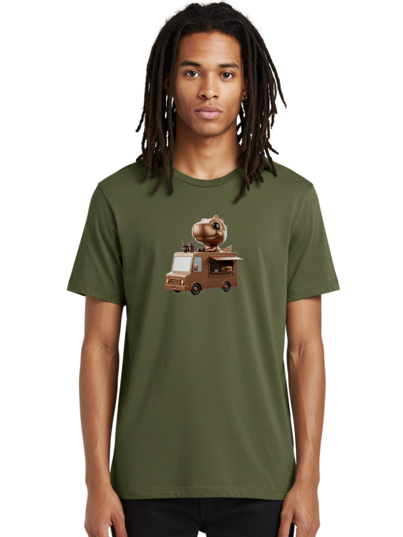 Brown-Dinosaur-Food-Truck Men'S Graphic Tee, 100% Cotton, Comfortable Casual Summer Wear, Machine Washable, Vintage Camera, Old Camera, Antique Camera, Black Camera, Classic Photography, Photography Equipment, Nostalgic Device, Film Camera, Bah613