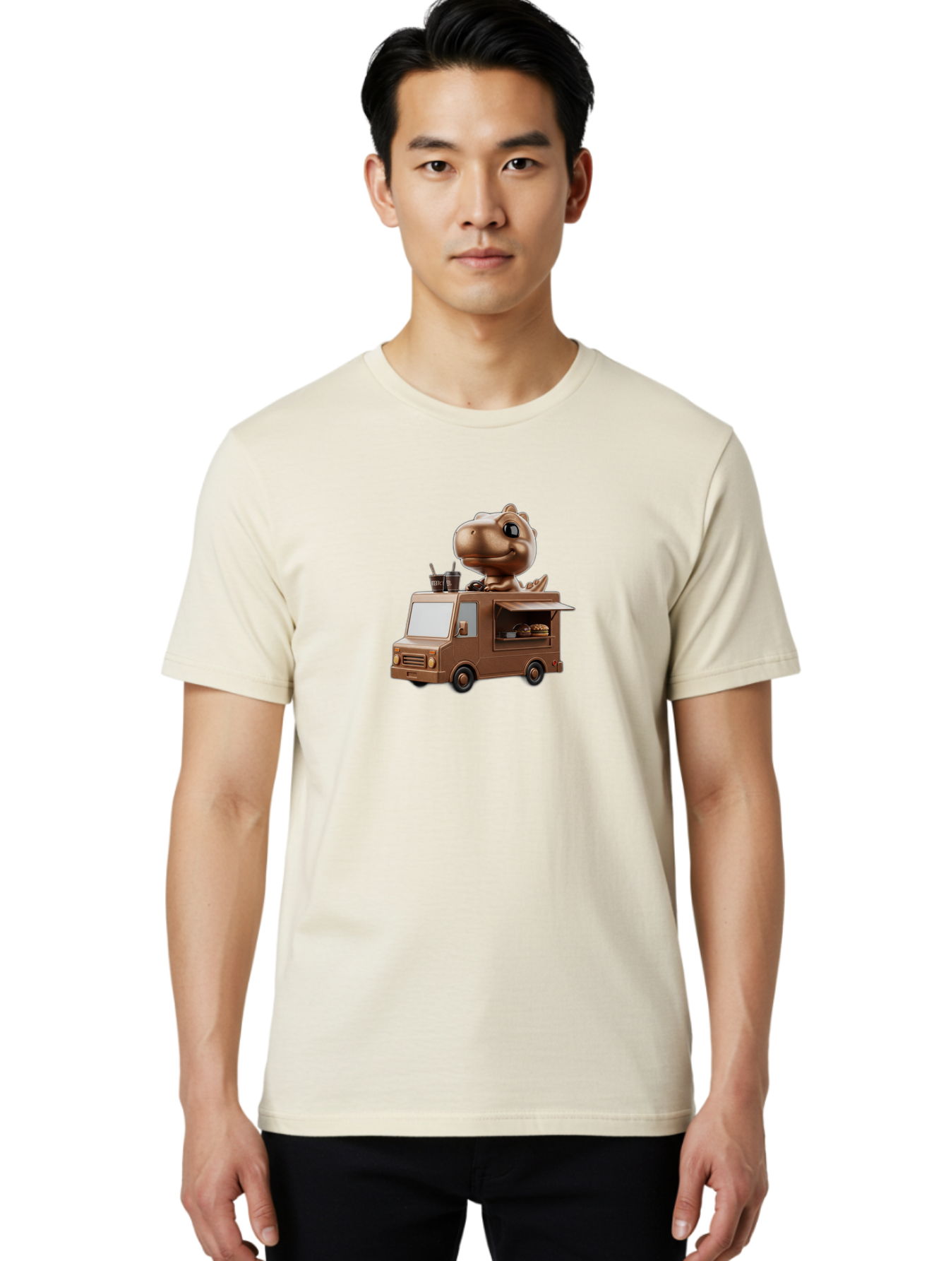 Brown-Dinosaur-Food-Truck Men'S Graphic Tee, 100% Cotton, Comfortable Casual Summer Wear, Machine Washable, Vintage Camera, Old Camera, Antique Camera, Black Camera, Classic Photography, Photography Equipment, Nostalgic Device, Film Camera, Bah613