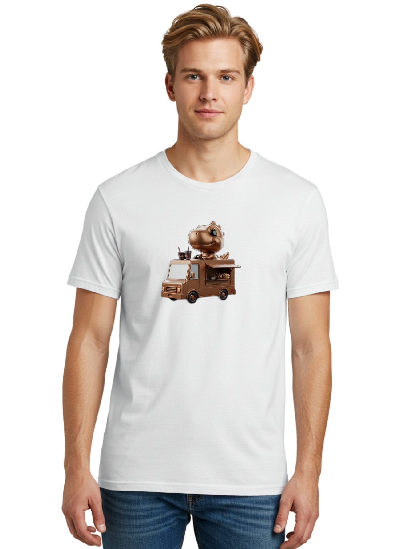 Brown-Dinosaur-Food-Truck Men'S Graphic Tee, 100% Cotton, Comfortable Casual Summer Wear, Machine Washable, Vintage Camera, Old Camera, Antique Camera, Black Camera, Classic Photography, Photography Equipment, Nostalgic Device, Film Camera, Bah613
