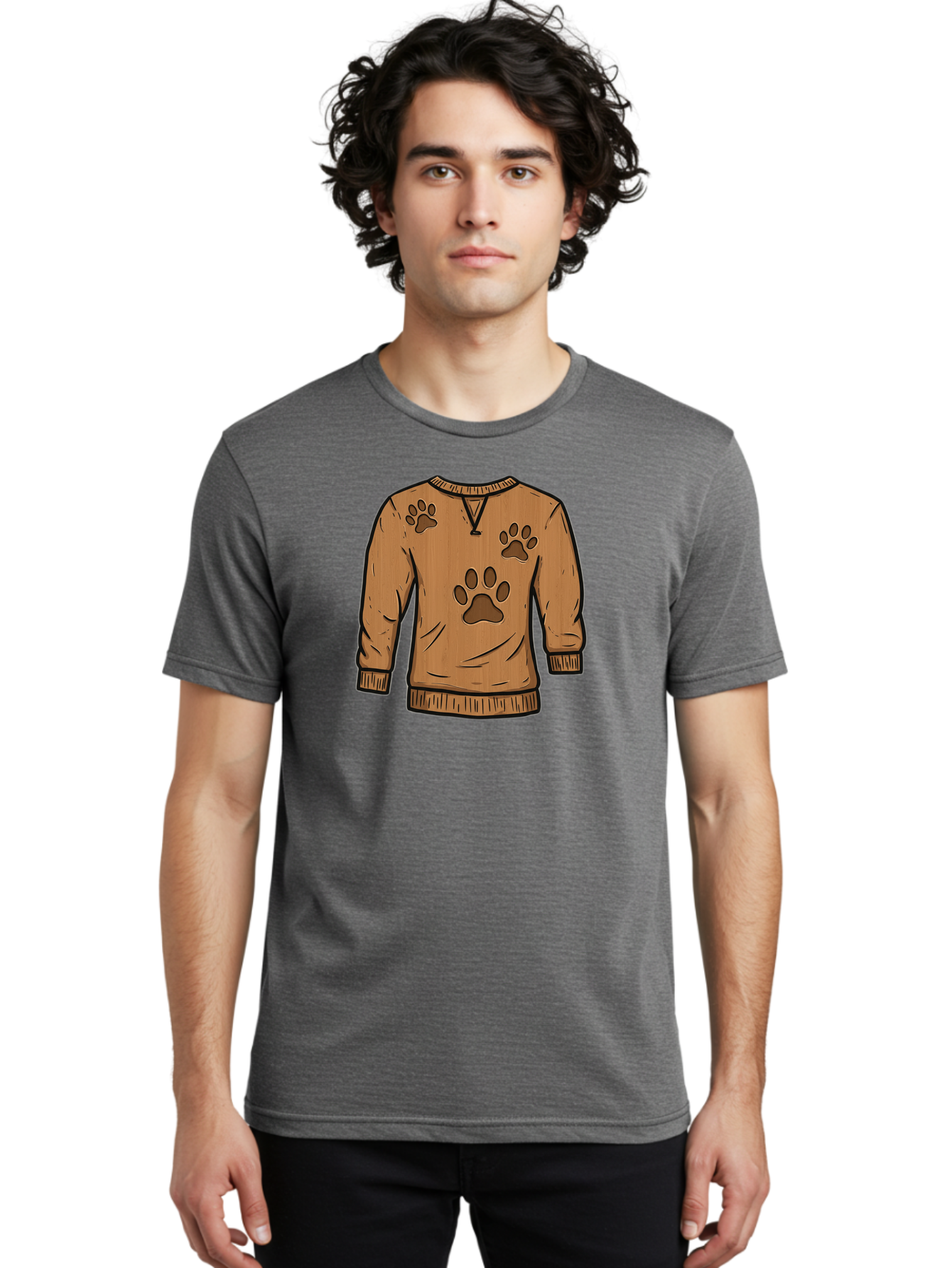 Brown-Sweater-With-Paw-Prints Men'S Graphic Tee, 100% Cotton, Comfortable Casual Summer Wear, Machine Washable, Vintage Camera, Old Camera, Antique Camera, Black Camera, Classic Photography, Photography Equipment, Nostalgic Device, Bah614