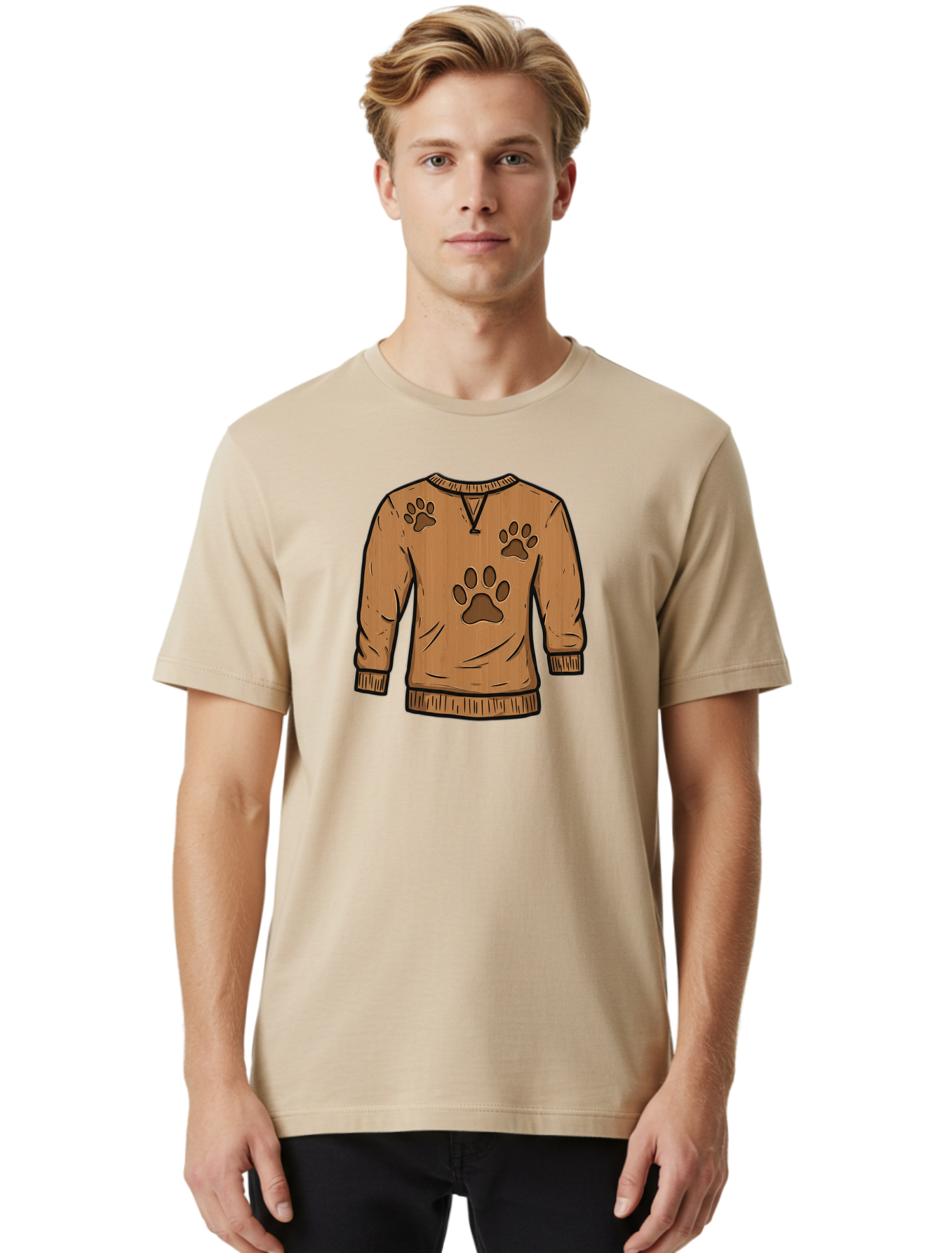 Brown-Sweater-With-Paw-Prints Men'S Graphic Tee, 100% Cotton, Comfortable Casual Summer Wear, Machine Washable, Vintage Camera, Old Camera, Antique Camera, Black Camera, Classic Photography, Photography Equipment, Nostalgic Device, Bah614