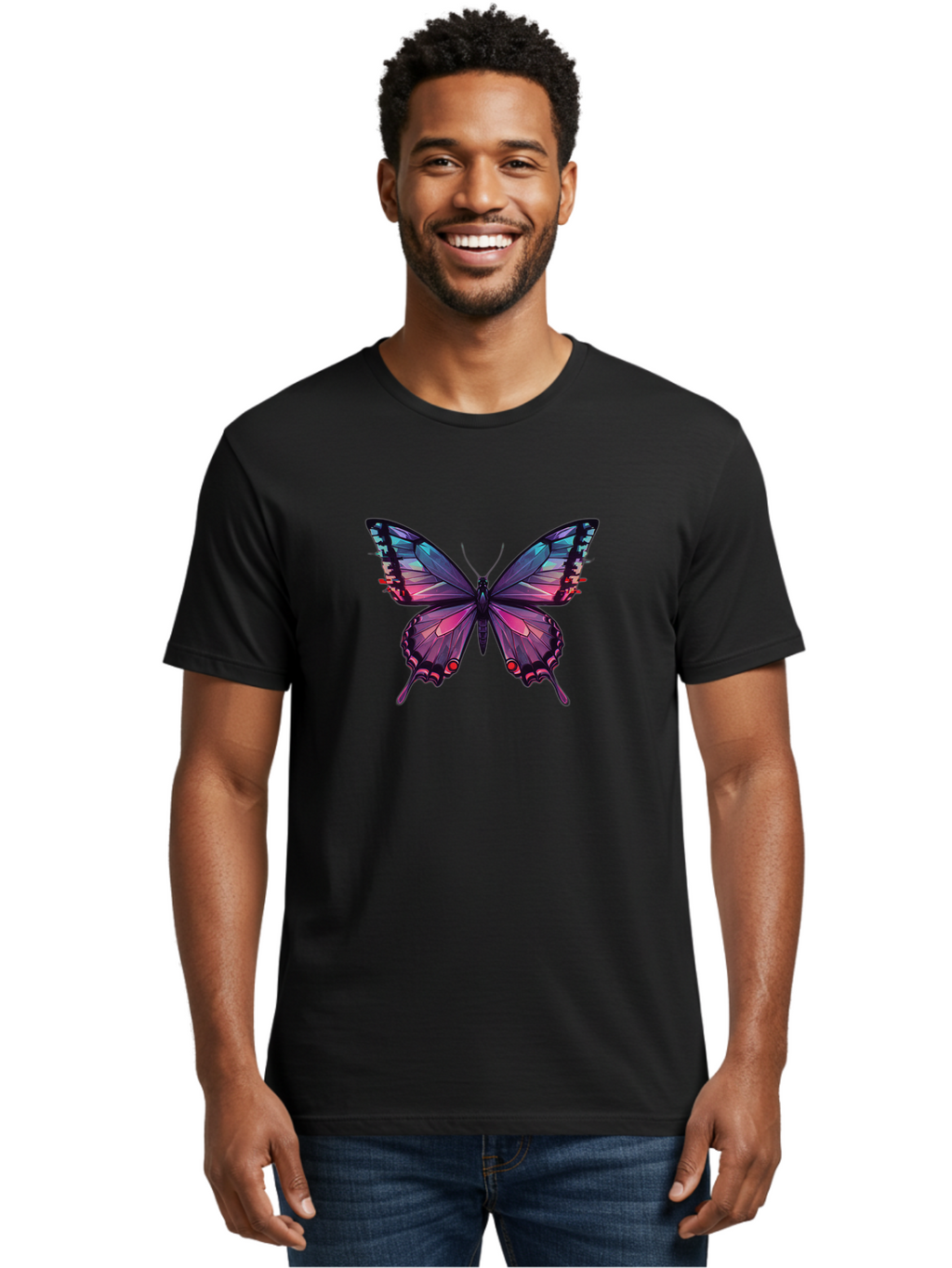 Butterfly-10 Men'S Graphic Tee, 100% Cotton, Comfortable Casual Summer Wear, Machine Washable, Vintage Camera, Old Camera, Antique Camera, Black Camera, Classic Photography, Photography Equipment, Nostalgic Device, Film Camera, Camera Art Bah642