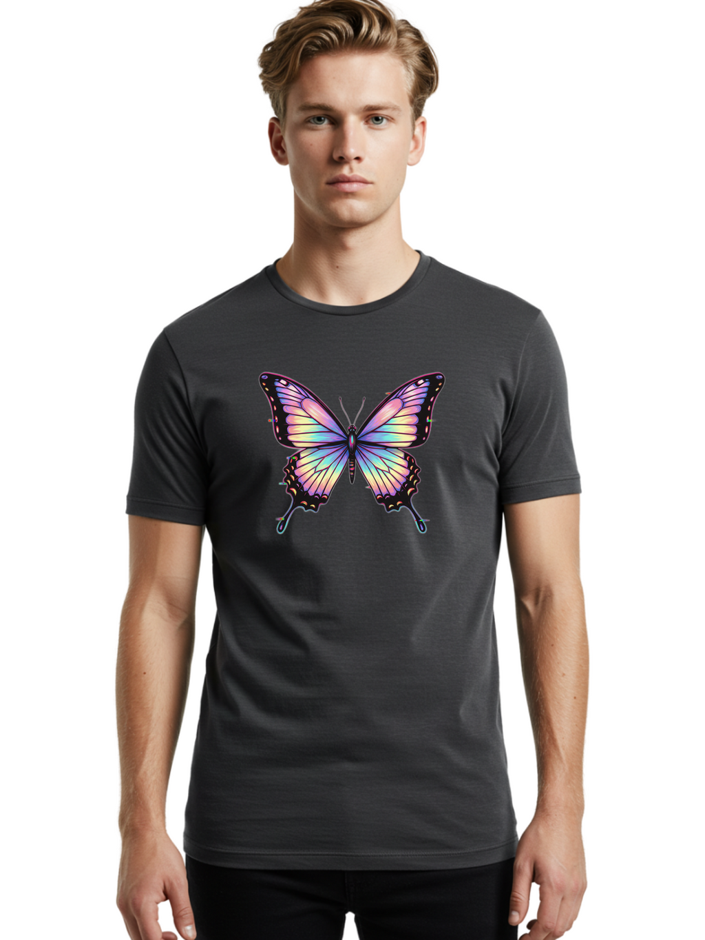 Butterfly-16 Men'S Graphic Tee, 100% Cotton, Comfortable Casual Summer Wear, Machine Washable, Vintage Camera, Old Camera, Antique Camera, Black Camera, Classic Photography, Photography Equipment, Nostalgic Device, Film Camera, Camera Art Bah648