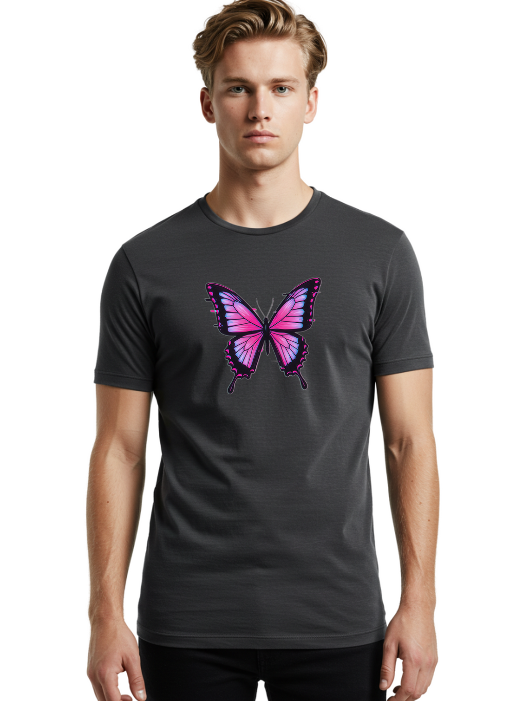 Butterfly-2 Men'S Graphic Tee, 100% Cotton, Comfortable Casual Summer Wear, Machine Washable, Vintage Camera, Old Camera, Antique Camera, Black Camera, Classic Photography, Photography Equipment, Nostalgic Device, Film Camera, Camera Art Bah652