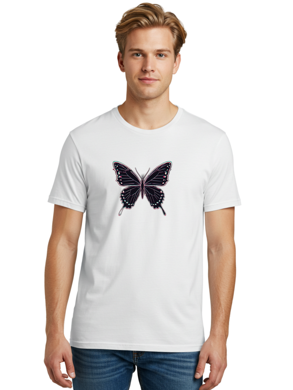 Butterfly-20 Men'S Graphic Tee, 100% Cotton, Comfortable Casual Summer Wear, Machine Washable, Vintage Camera, Old Camera, Antique Camera, Black Camera, Classic Photography, Photography Equipment, Nostalgic Device, Film Camera, Camera Art Bah653