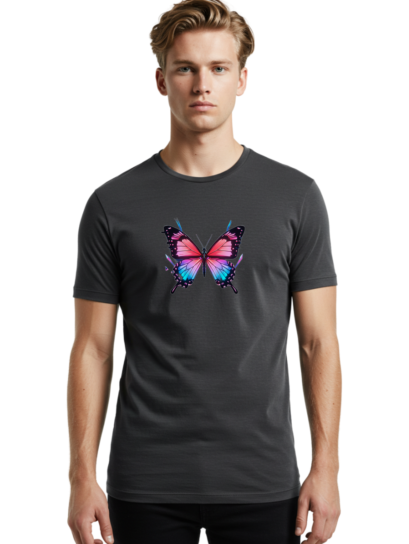 Butterfly-27 Men'S Graphic Tee, 100% Cotton, Comfortable Casual Summer Wear, Machine Washable, Vintage Camera, Old Camera, Antique Camera, Black Camera, Classic Photography, Photography Equipment, Nostalgic Device, Film Camera, Camera Art Bah660