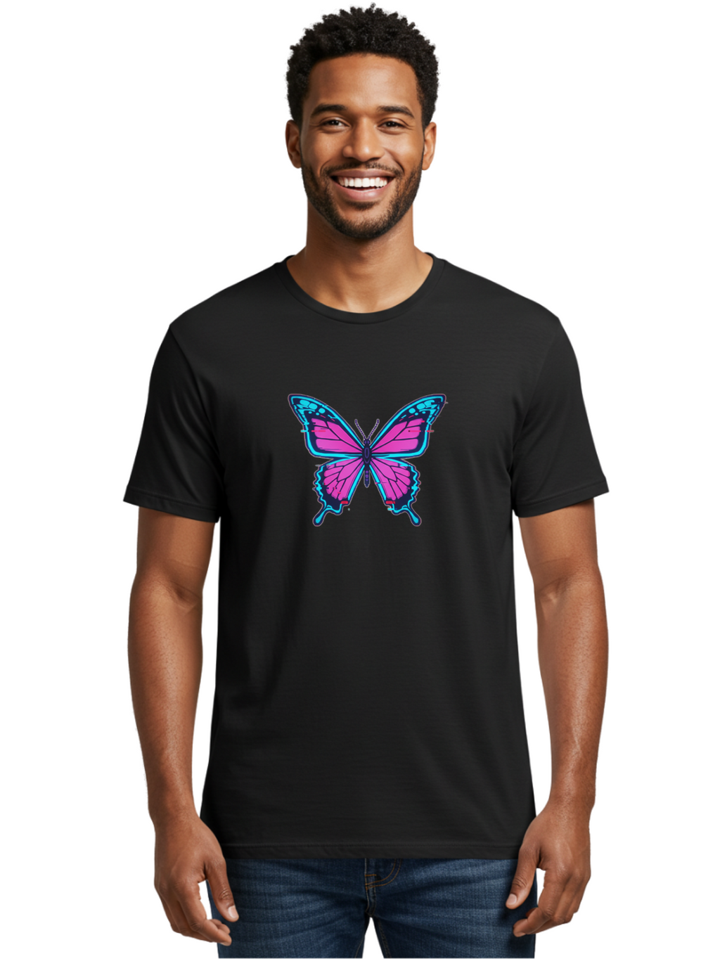 Butterfly-3 Men'S Graphic Tee, 100% Cotton, Comfortable Casual Summer Wear, Machine Washable, Vintage Camera, Old Camera, Antique Camera, Black Camera, Classic Photography, Photography Equipment, Nostalgic Device, Film Camera, Camera Art Bah663