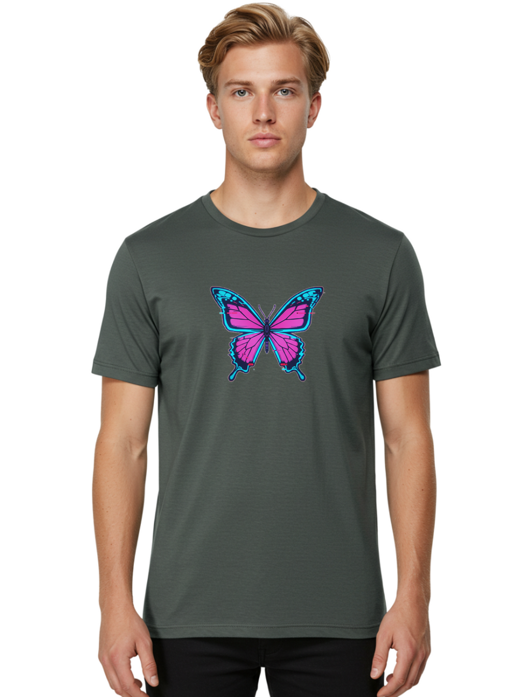 Butterfly-3 Men'S Graphic Tee, 100% Cotton, Comfortable Casual Summer Wear, Machine Washable, Vintage Camera, Old Camera, Antique Camera, Black Camera, Classic Photography, Photography Equipment, Nostalgic Device, Film Camera, Camera Art Bah663