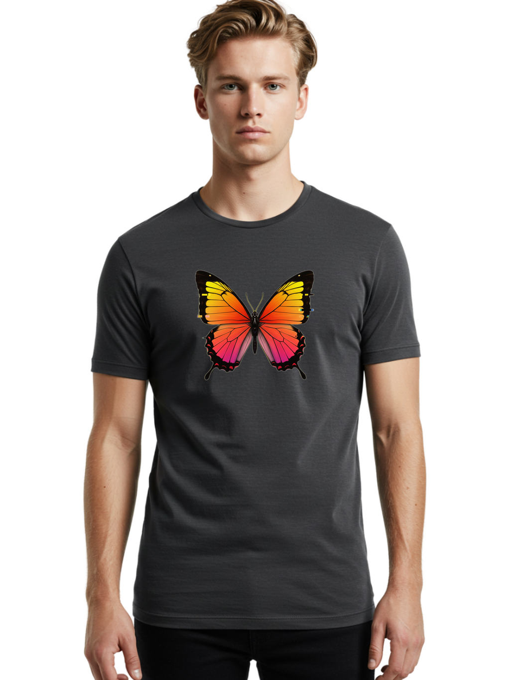 Butterfly-9 Men'S Graphic Tee, 100% Cotton, Comfortable Casual Summer Wear, Machine Washable, Vintage Camera, Old Camera, Antique Camera, Black Camera, Classic Photography, Photography Equipment, Nostalgic Device, Film Camera, Camera Art Bah669