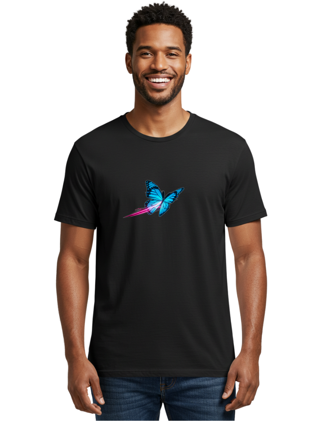 Butterfly-With-Neon-Trail Men'S Graphic Tee, 100% Cotton, Comfortable Casual Summer Wear, Machine Washable, Vintage Camera, Old Camera, Antique Camera, Black Camera, Classic Photography, Photography Equipment, Nostalgic Device, Film Camera, Bah673