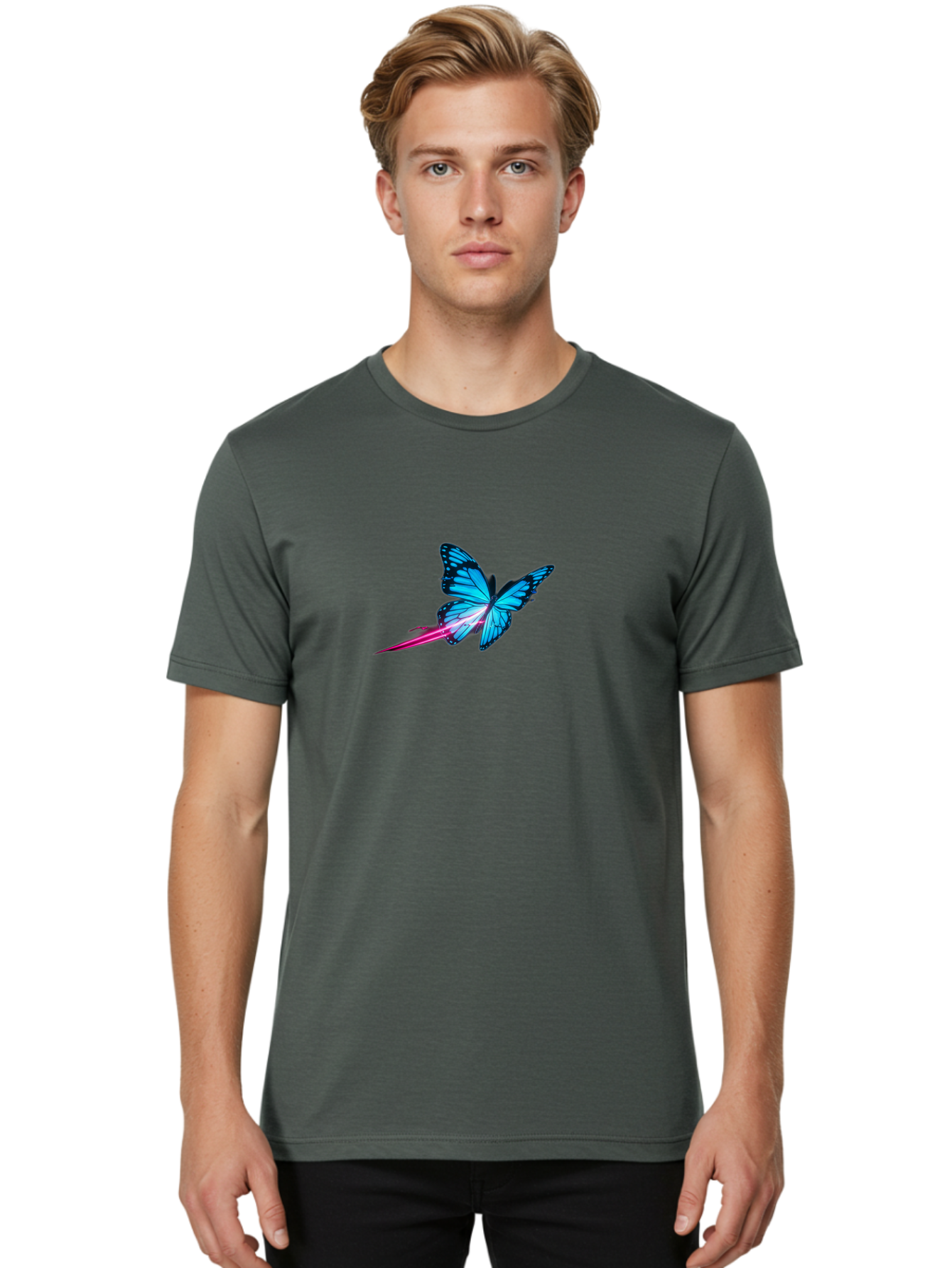Butterfly-With-Neon-Trail Men'S Graphic Tee, 100% Cotton, Comfortable Casual Summer Wear, Machine Washable, Vintage Camera, Old Camera, Antique Camera, Black Camera, Classic Photography, Photography Equipment, Nostalgic Device, Film Camera, Bah673
