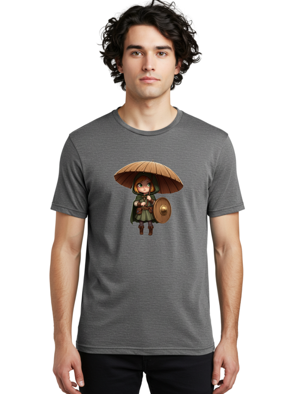 Cartoon-Girl-With-Shield-And-Umbrella Men'S Graphic Tee, 100% Cotton, Comfortable Casual Summer Wear, Machine Washable, Vintage Camera, Old Camera, Antique Camera, Black Camera, Classic Photography, Photography Equipment, Nostalgic Device, Bah700