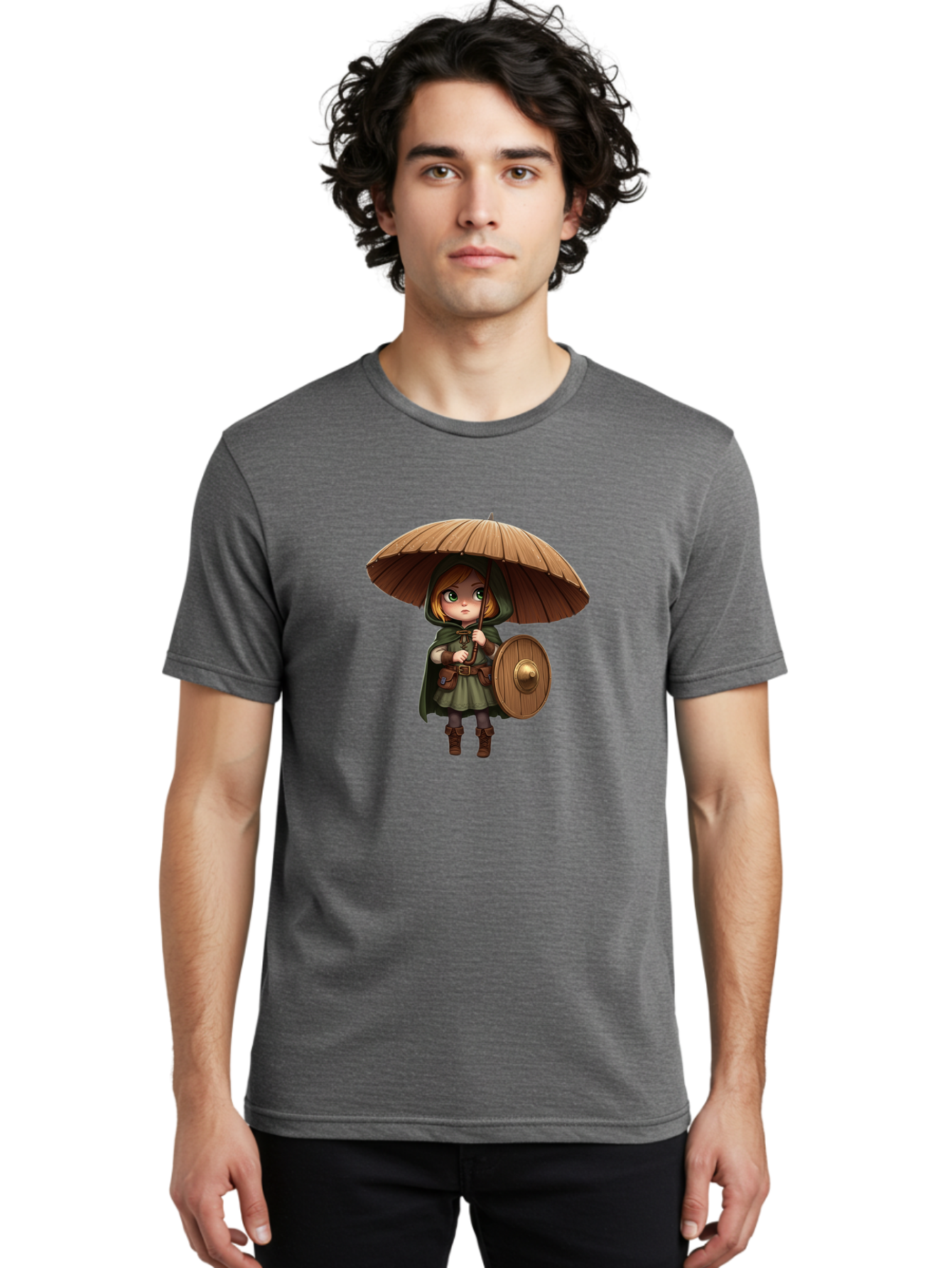 Cartoon-Girl-With-Shield-And-Umbrella Men'S Graphic Tee, 100% Cotton, Comfortable Casual Summer Wear, Machine Washable, Vintage Camera, Old Camera, Antique Camera, Black Camera, Classic Photography, Photography Equipment, Nostalgic Device, Bah700