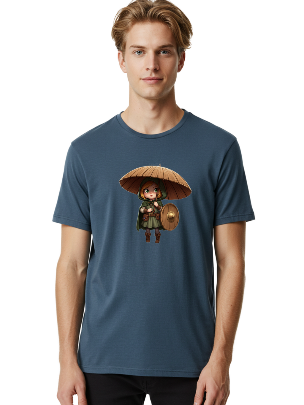 Cartoon-Girl-With-Shield-And-Umbrella Men'S Graphic Tee, 100% Cotton, Comfortable Casual Summer Wear, Machine Washable, Vintage Camera, Old Camera, Antique Camera, Black Camera, Classic Photography, Photography Equipment, Nostalgic Device, Bah700