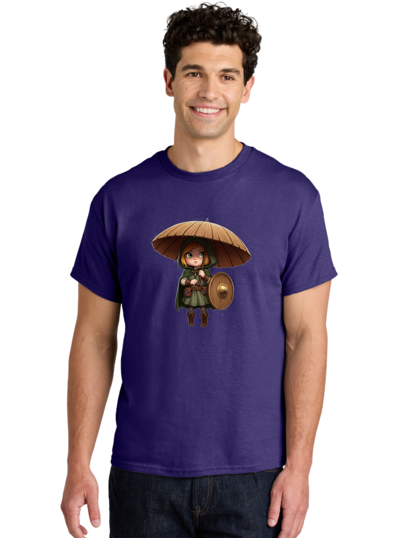 Cartoon-Girl-With-Shield-And-Umbrella Men'S Graphic Tee, 100% Cotton, Comfortable Casual Summer Wear, Machine Washable, Vintage Camera, Old Camera, Antique Camera, Black Camera, Classic Photography, Photography Equipment, Nostalgic Device, Bah700