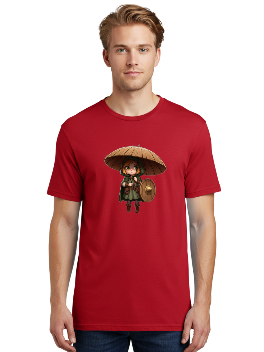 Cartoon-Girl-With-Shield-And-Umbrella Men'S Graphic Tee, 100% Cotton, Comfortable Casual Summer Wear, Machine Washable, Vintage Camera, Old Camera, Antique Camera, Black Camera, Classic Photography, Photography Equipment, Nostalgic Device, Bah700