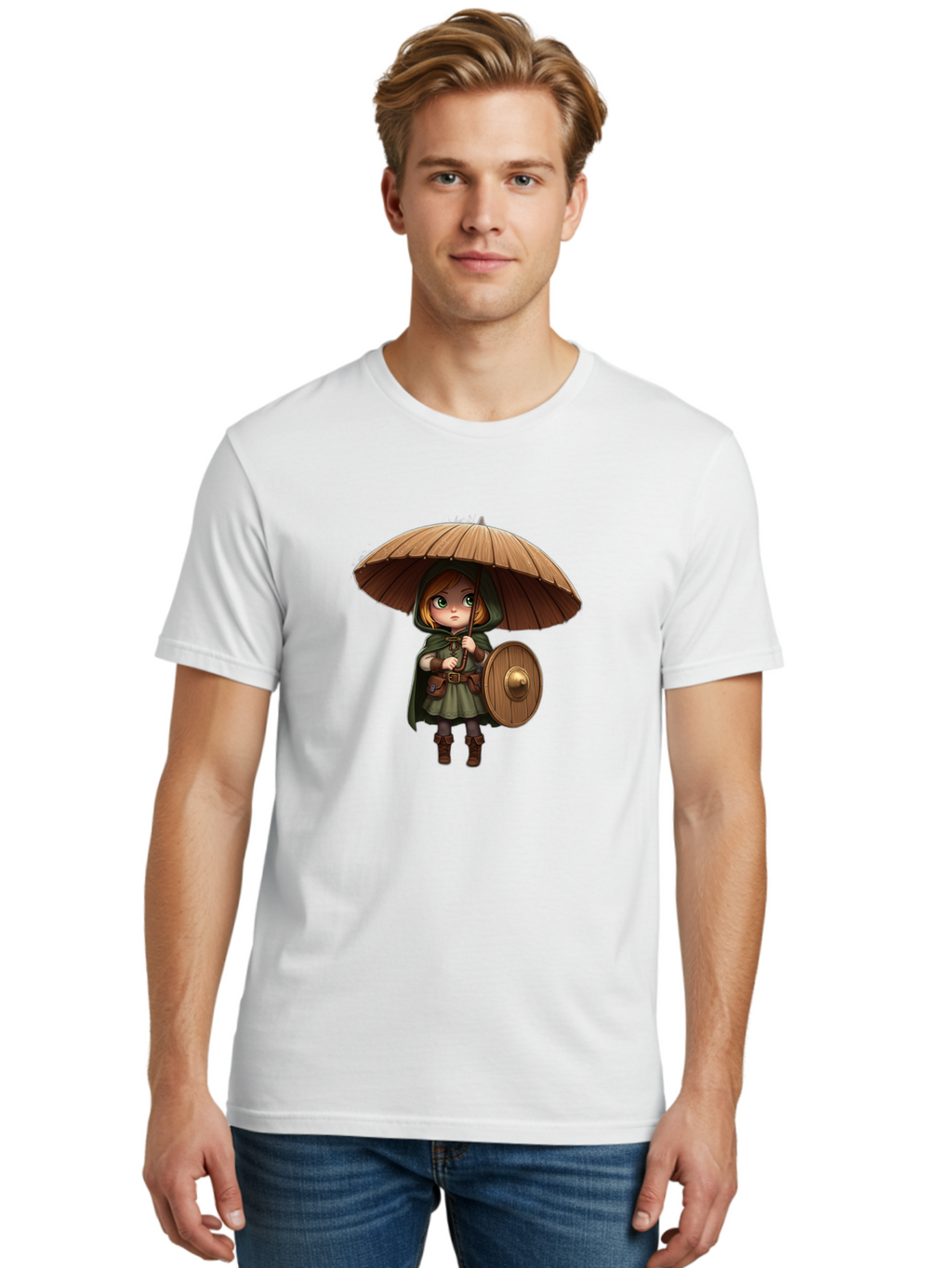 Cartoon-Girl-With-Shield-And-Umbrella Men'S Graphic Tee, 100% Cotton, Comfortable Casual Summer Wear, Machine Washable, Vintage Camera, Old Camera, Antique Camera, Black Camera, Classic Photography, Photography Equipment, Nostalgic Device, Bah700