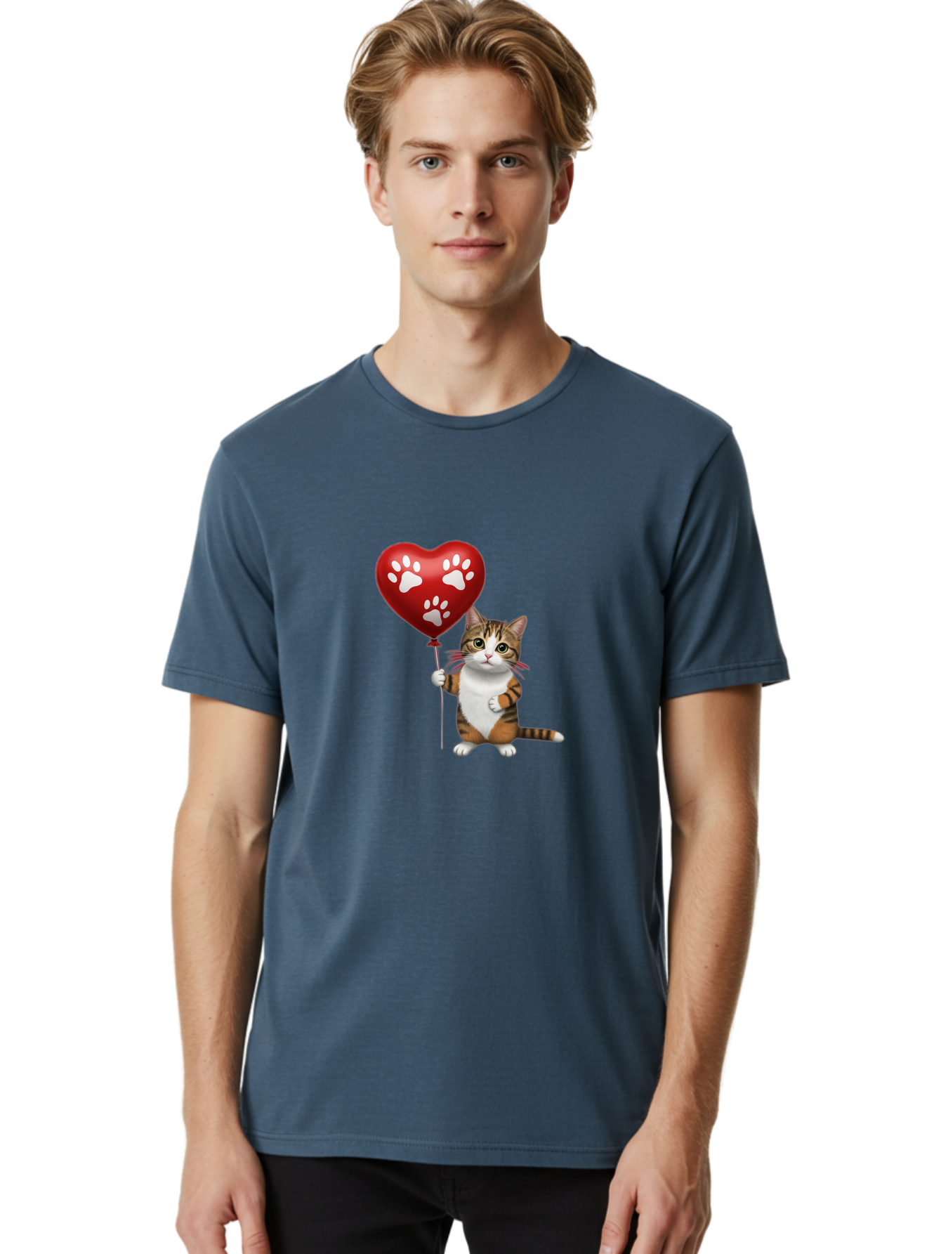 Cat-Holding-Heart-Balloon Men'S Graphic Tee, 100% Cotton, Comfortable Casual Summer Wear, Machine Washable, Vintage Camera, Old Camera, Antique Camera, Black Camera, Classic Photography, Photography Equipment, Nostalgic Device, Film Camera, Bah704