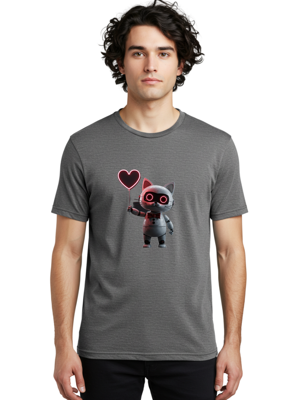 Cat-Robot-Heart Men'S Graphic Tee, 100% Cotton, Comfortable Casual Summer Wear, Machine Washable, Vintage Camera, Old Camera, Antique Camera, Black Camera, Classic Photography, Photography Equipment, Nostalgic Device, Film Camera, Camera Art Bah706