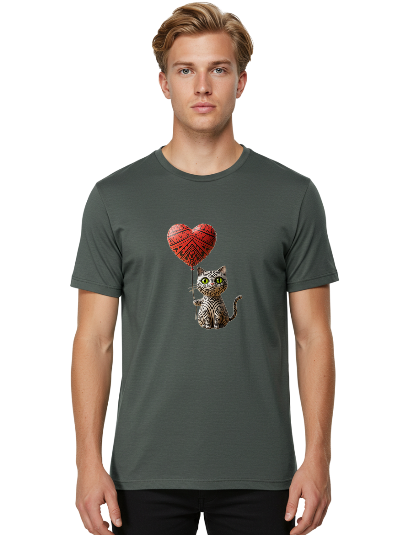 Cat-With-Heart-Balloon-1 Men'S Graphic Tee, 100% Cotton, Comfortable Casual Summer Wear, Machine Washable, Vintage Camera, Old Camera, Antique Camera, Black Camera, Classic Photography, Photography Equipment, Nostalgic Device, Film Camera, Bah708