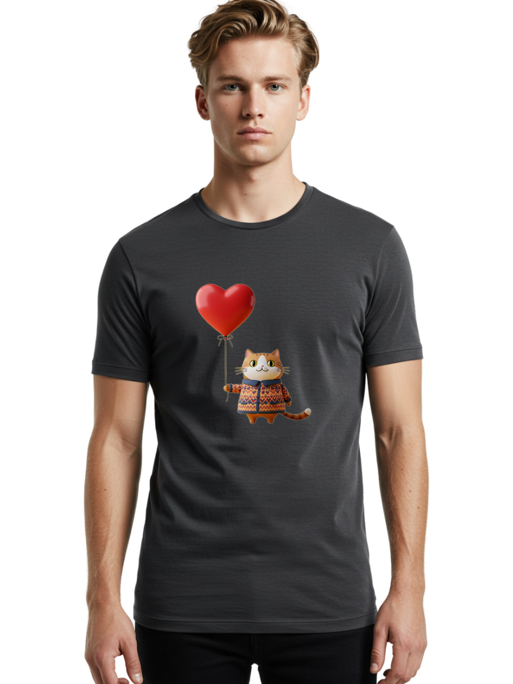 Cat-With-Heart-Balloon-3 Men'S Graphic Tee, 100% Cotton, Comfortable Casual Summer Wear, Machine Washable, Vintage Camera, Old Camera, Antique Camera, Black Camera, Classic Photography, Photography Equipment, Nostalgic Device, Film Camera, Bah710
