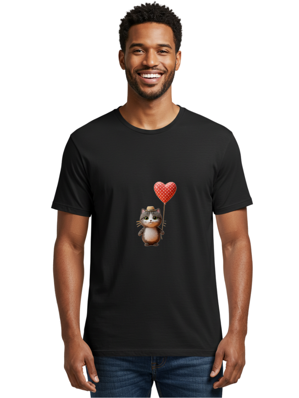 Cat-With-Heart-Balloon-4 Men'S Graphic Tee, 100% Cotton, Comfortable Casual Summer Wear, Machine Washable, Vintage Camera, Old Camera, Antique Camera, Black Camera, Classic Photography, Photography Equipment, Nostalgic Device, Film Camera, Bah711
