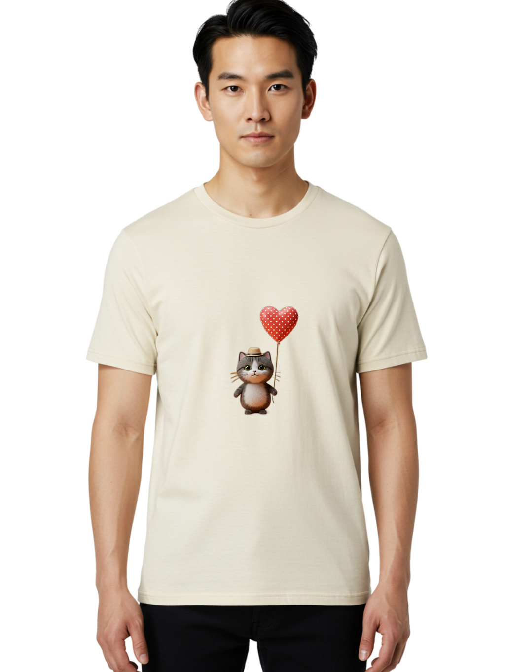 Cat-With-Heart-Balloon-4 Men'S Graphic Tee, 100% Cotton, Comfortable Casual Summer Wear, Machine Washable, Vintage Camera, Old Camera, Antique Camera, Black Camera, Classic Photography, Photography Equipment, Nostalgic Device, Film Camera, Bah711