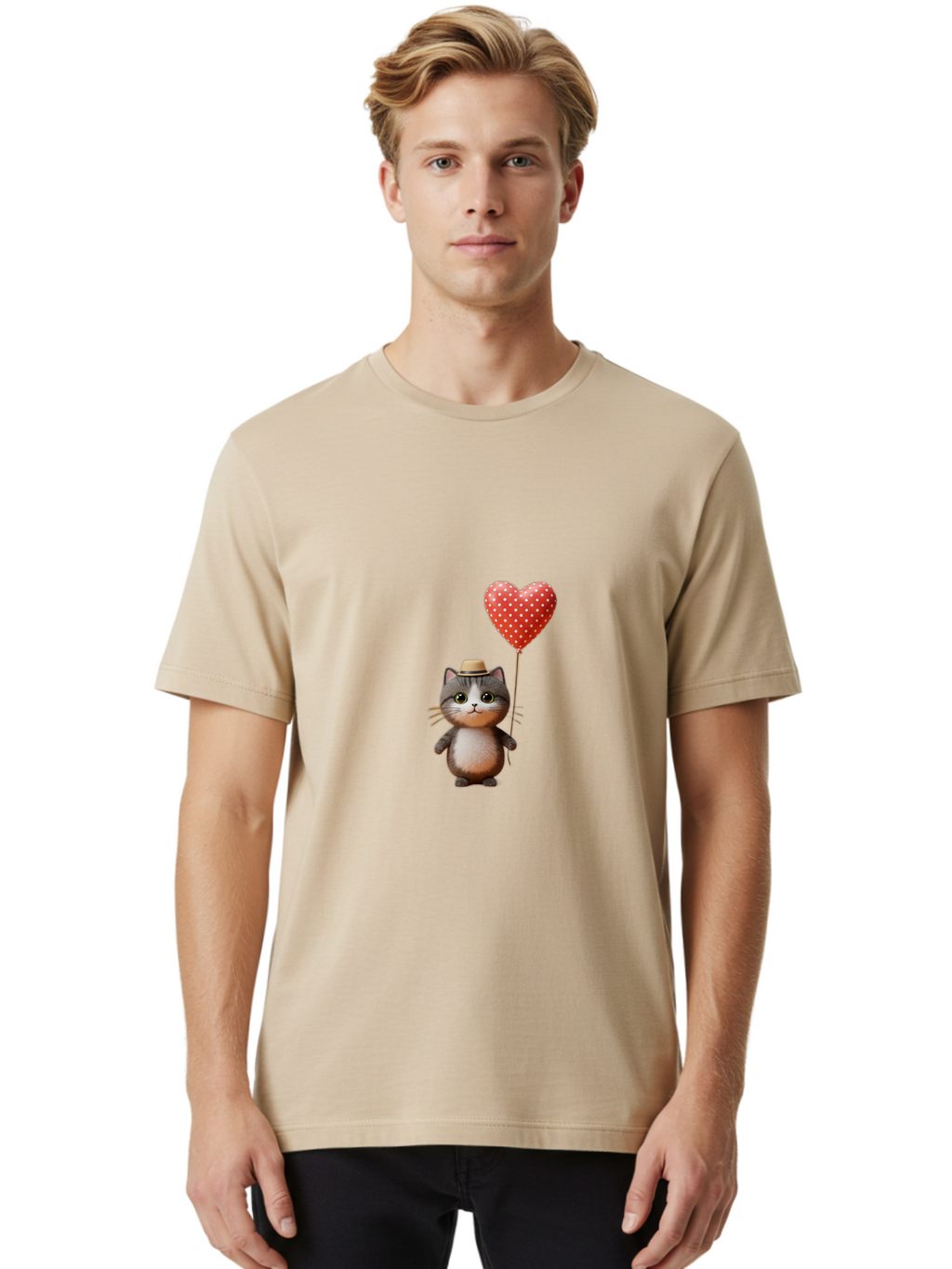 Cat-With-Heart-Balloon-4 Men'S Graphic Tee, 100% Cotton, Comfortable Casual Summer Wear, Machine Washable, Vintage Camera, Old Camera, Antique Camera, Black Camera, Classic Photography, Photography Equipment, Nostalgic Device, Film Camera, Bah711